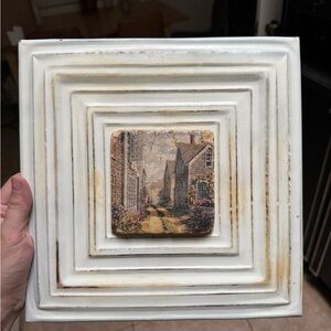 Rustic White Decorative Wall Art with painted Tile